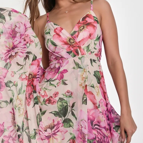 Lulus Seasons of Love Blush Pink Floral Print Surplice Maxi Dress - Picture 3 of 5